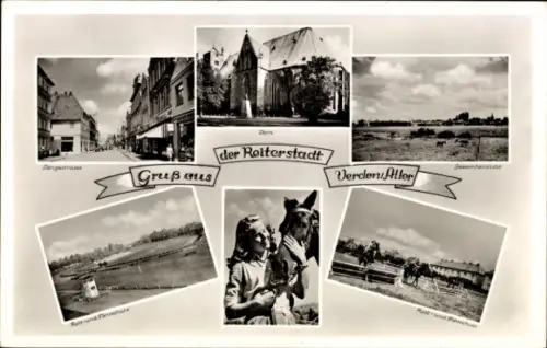 Ak Verden an der Aller, Gesamtansicht,  Reiterstadt, Pferde, Landschaft