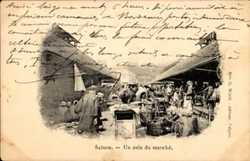 Ak Saigon Cochinchine Vietnam, Un coin du marché, Marktszene