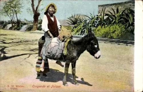 Ak Mexiko, Cargando el Pulque, Transport des Nationalgetränks