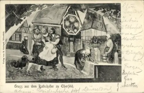 Ak Elberfeld Wuppertal, Rathskeller, Wandbild