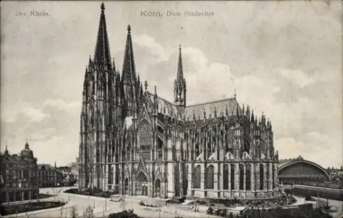 Ak Köln am Rhein, Kölner Dom, Rhein, Südseite,  , schwarz-weiß