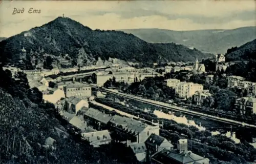 Ak Bad Ems an der Lahn,  Landschaftsaufnahme, Fluss, Berge, 
