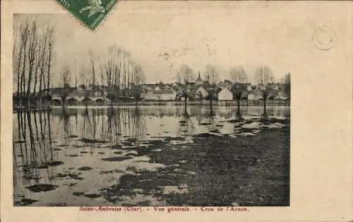 CPA Cher, Crue de l'Arnon, vue générale