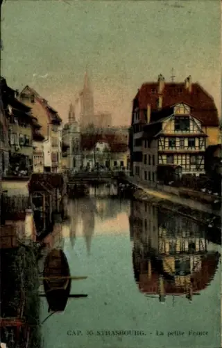 Ak Strasbourg Straßburg Elsass Bas Rhin,  La petite France, Kanalansicht, Häuser, Boot