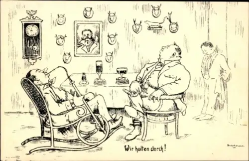 Künstler Ak Wir halten durch, Hindenburg-Bild