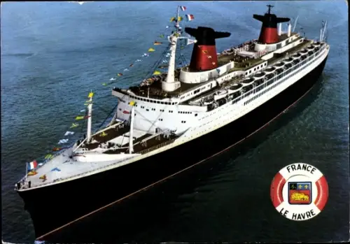 Ak Dampfer France, CGT French Line, Passagierschiff, Wappen