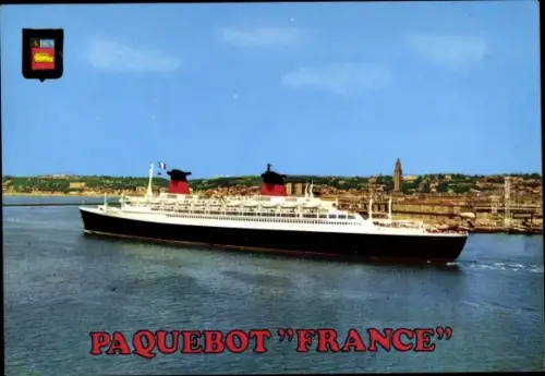 Ak Dampfer France, CGT French Line, Passagierschiff, Wappen