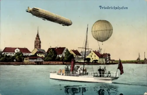 Ak Friedrichshafen am Bodensee, Zeppelin, Ballon, Dampfer