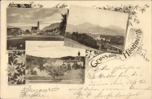 Ak Högelwörth Höglwörth Anger in Oberbayern, Kloster, Panorama, Kirche Anger
