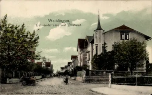 Ak Waiblingen in Württemberg, Bahnhofstraße, Postamt