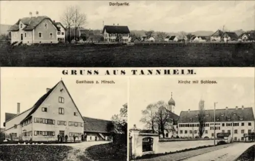 Ak Tannheim Villingen Schwenningen im Schwarzwald Baden, Gasthaus zum Hirsch, Kirche, Schloss