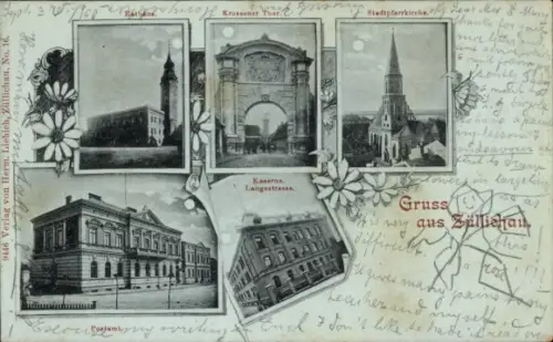 Mondschein Ak Sulechów Züllichau Ostbrandenburg, Rathaus, Postamt, Kaserne