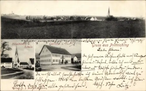 Ak Prittriching in Oberbayern, Gesamtansicht, Kirche, Schule, Gasthaus zur Post