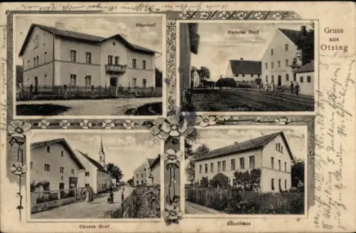 Ak Otzing Niederbayern, Schulhaus, Oberes Dorf, Pfarrhof, Unteres Dorf