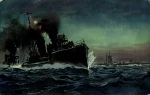 Künstler Ak Deutsche Kriegsschiffe, Torpedoboote und Unterseeboote an der Front, 1914