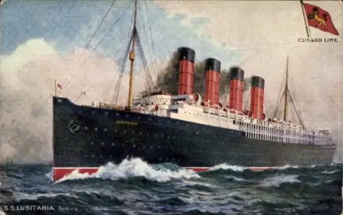 Künstler Ak Dampfschiff SS Lusitania, Cunard Line, Tuck 9268