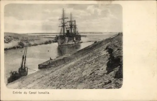 Ak Suez Ägypten, Schiff im Suez-Kanal