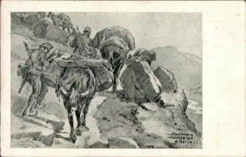 Künstler Ak Reich, Alb., Durch Serbien, Vormarsch im serbischen Hochgebirge