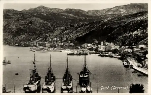 Ak Gruž Dubrovnik Kroatien, Italienische Kriegsschiffe, Hafen, Englische Zerstörer