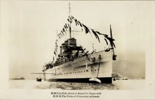Ak Britisches Kriegsschiff, Schwerer Kreuzer H.M.S. Suffolk