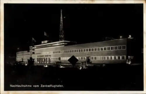 Ak Berlin Tempelhof, Zentralflughafen, Nachtbeleuchtung