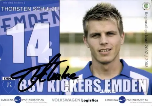 Autogrammkarte Fußballer Thorsten Schulze, BSV Kickers Emden, Autogramm