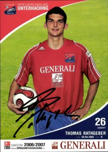 Autogrammkarte Fußballer Thomas Rathgeber, SpVgg Unterhaching, Autogramm
