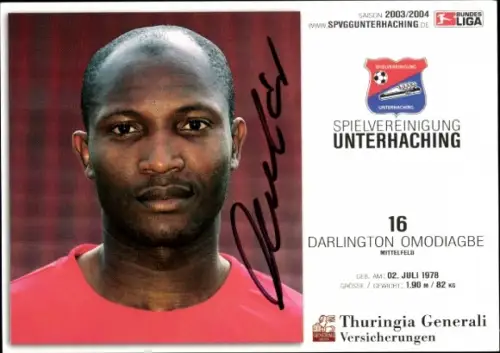 Autogrammkarte Fußballer Darlington Omodiagbe, SpVgg Unterhaching, Autogramm
