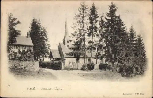 Ak Gacé Orne, Landschaft mit Kirche, Bäume, s Gebäude