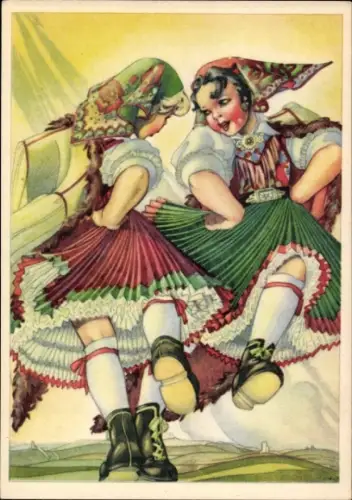 Ak Kärnten, Tanzende Mädchen in Volkstrachten