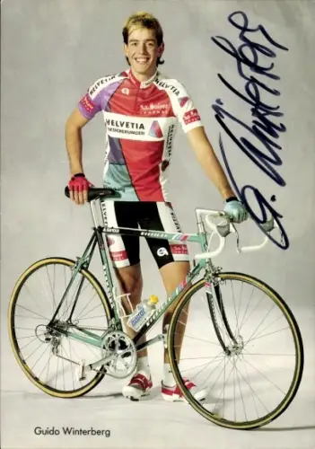 Autogrammkarte Radrennfahrer Guido Winterberg, Portrait mit Fahrrad, Autogramm