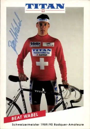 Autogrammkarte Radrennsportler Beat Wabel, Portrait, Autogramm