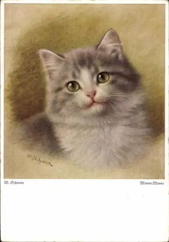 Künstler Ak Schwar, W., Katze, Tierportrait