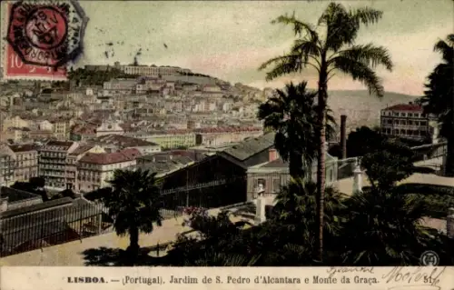 Ak Lisboa Lissabon Portugal,  Jardim de S. Pedro d'Alcantara, Monte da Graça