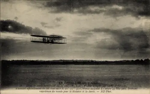 Ak Flugzeug, Doppeldecker, vermutlich Wilbur Wright