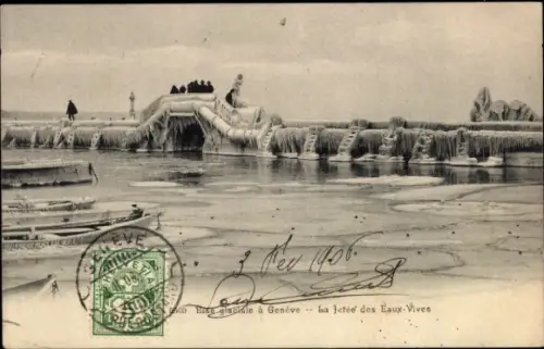 Ak Genève Genf Schweiz, Bise glaciale, La Jetée des Eaux Vives