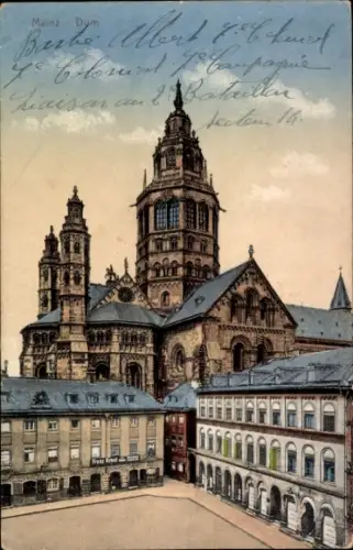 Ak Mainz am Rhein, Mainzer Dom,  Architektur, handschriftlicher Text