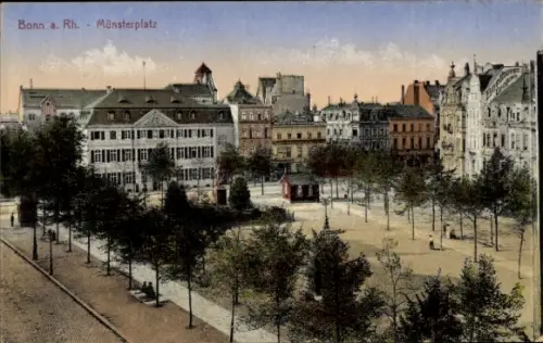 Ak Bonn am Rhein, Münsterplatz,  Gebäude, Bäume, Menschen