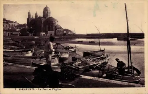 Ak Saint Raphaël Var, Hafen, Kirche