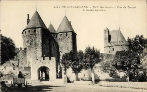 Ak Carcassonne Aude, Cité de  Porte Narbonnaise, Tour du Trésant