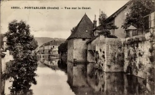 Ak Pontarlier Doubs,  Kanalansicht, Wasser, Bäume, Gebäude