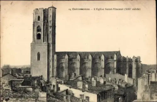 Ak Carcassonne Aude, Eglise Saint-Vincent, 13. Jahrhundert, Stadtansicht, keine Personen