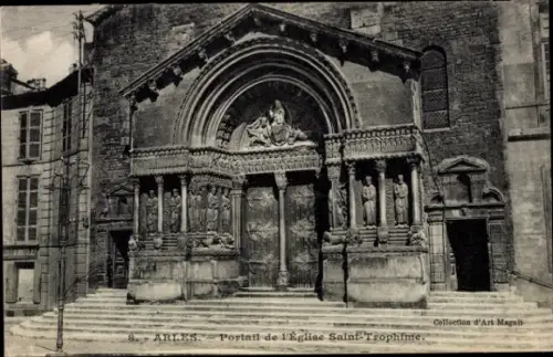 Ak Arles Bouches du Rhône, Portail der Église Saint-Trophime, Sammlung d'Art Magali