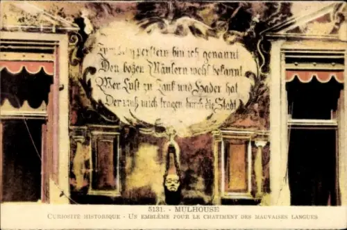 Ak Mulhouse Mülhausen Elsass Haut Rhin, Text mit m Bezug, Stadtname  Hinweis auf schlechte Zungen