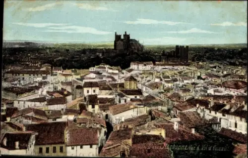 Ak Narbonne Aude, Stadtansicht von  Dächer, Burg im Hintergrund, farbig