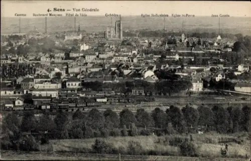 Ak Sens Yonne, Stadtansicht von  Caserne, Hôtel de Vile, Cathédrale, Eglise St-Savinien, Eglise S
