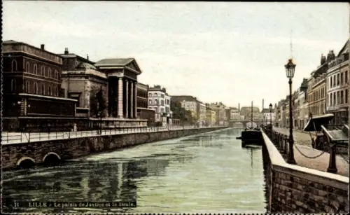 Ak Lille Nord,  Palais de Justice, Fluss Deule, Stadtansicht