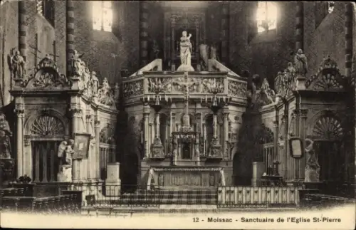 Ak Moissac Tarn et Garonne, Sanctuaire de l'Eglise St-Pierre, Altar, Statuen, Kirchenraum
