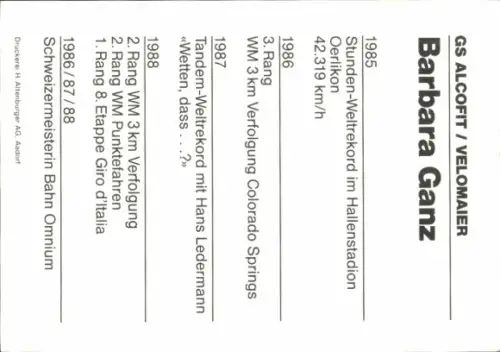 Ak Radrennsportlerin Barbara Ganz, Autogramm
