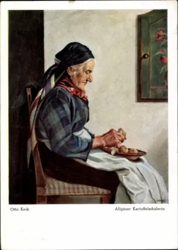 Künstler Ak Keck, Otto, Allgäuer Kartoffelschälerin